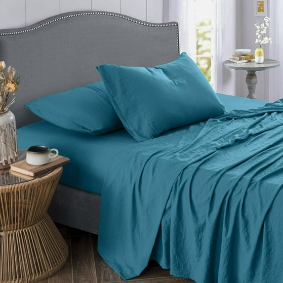 Sweet Home Collection  Vintage Wash MIcrofiber Crinkle Sheet Sets Teal Full
