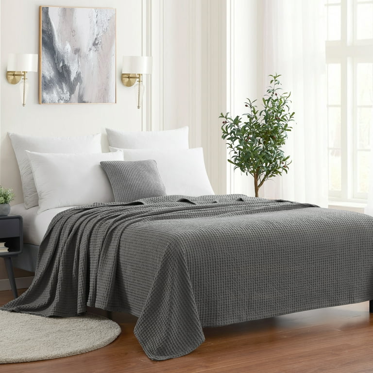 Sweet Home Collection Waffle Weave Cotton Blanket Full/Queen Gray 