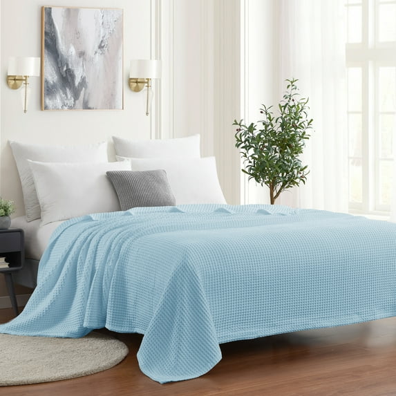 Sweet Home Collection Waffle Weave Cotton Blanket Full/Queen Pearl