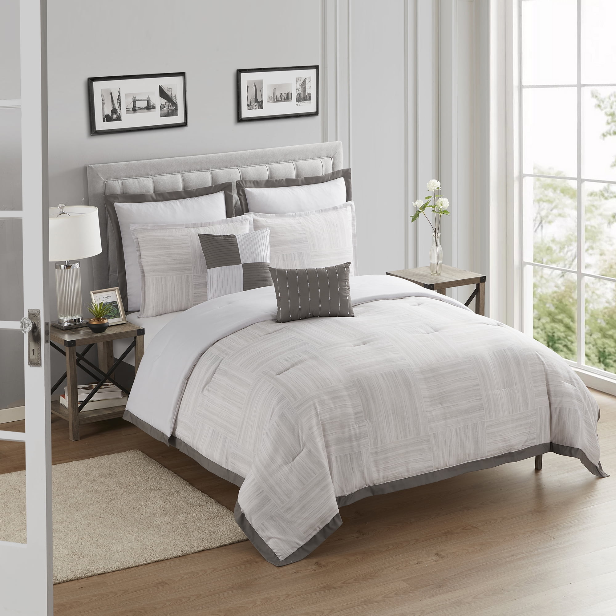 Sweet Home Collection Walter 7 Piece Stripe Squares Comforter Set