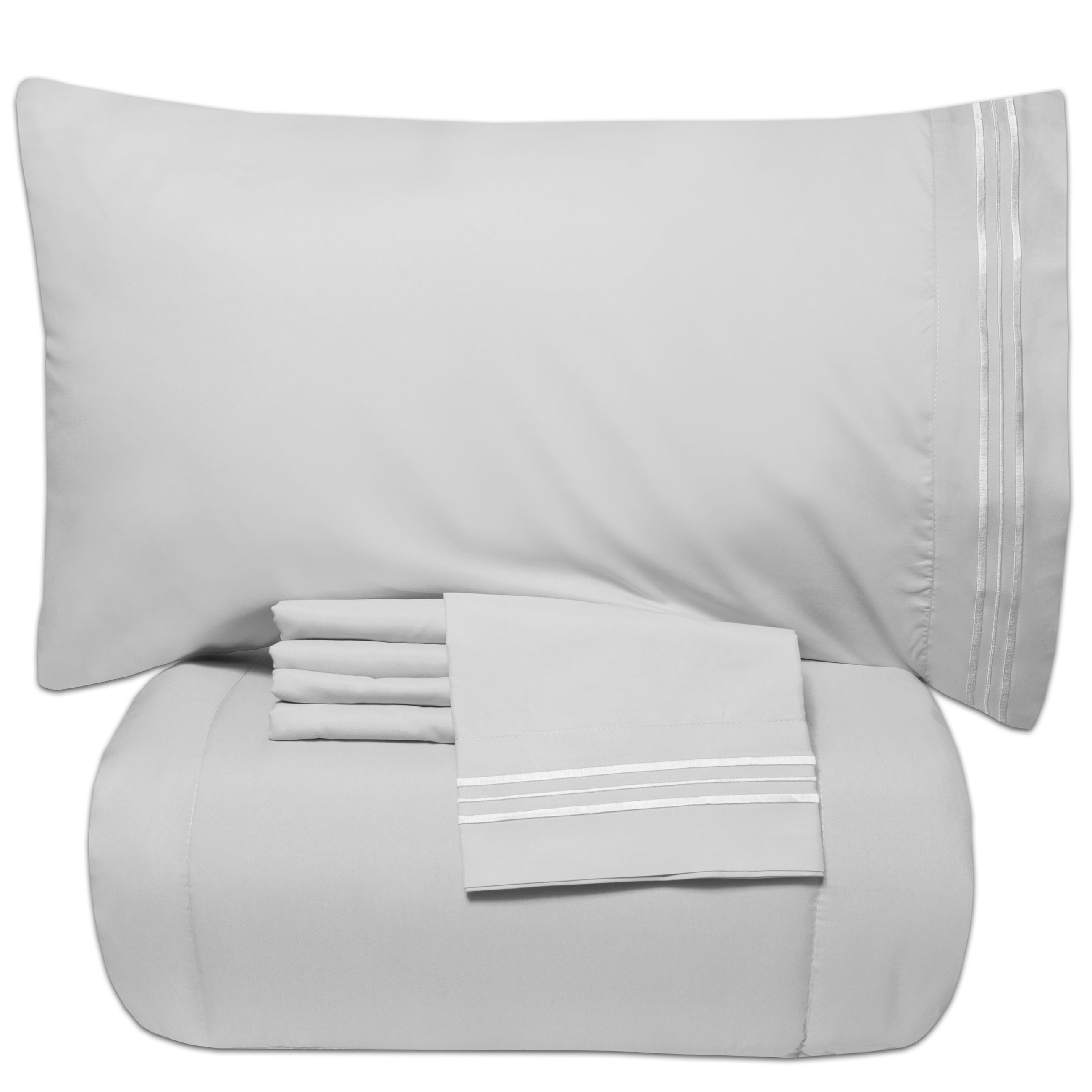 Sweet Home Collection White 5 Piece Bed in a Bag Comforter Set with Sheets, Queen