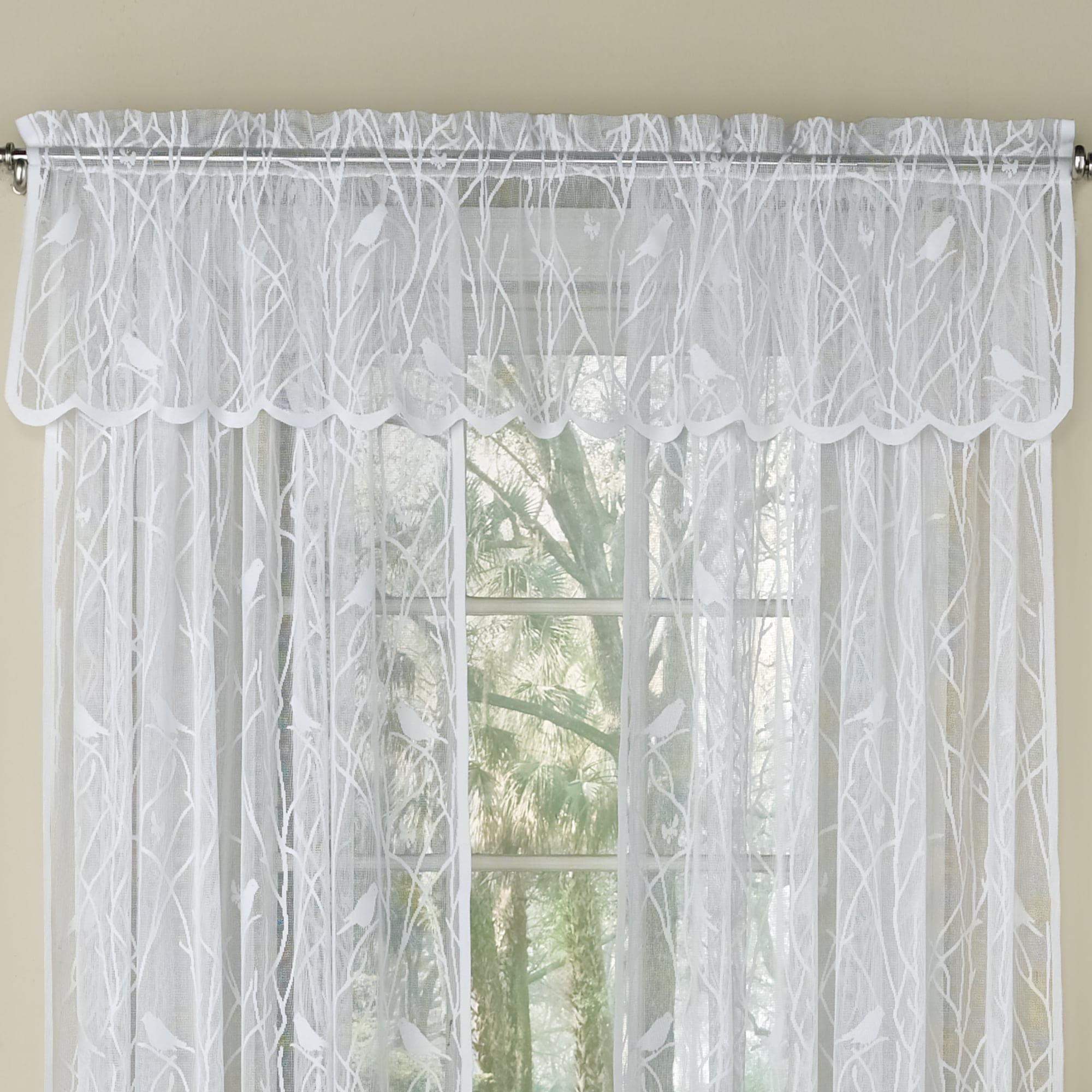 White Lace Bird Motif Polyester Kitchen Window Valance