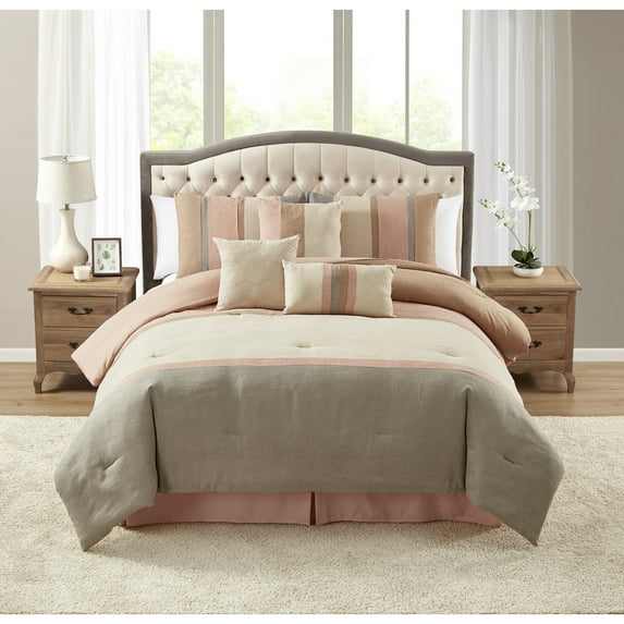 Sweet Home Collection Winston 7 Piece Suede Comforter Set Blush King