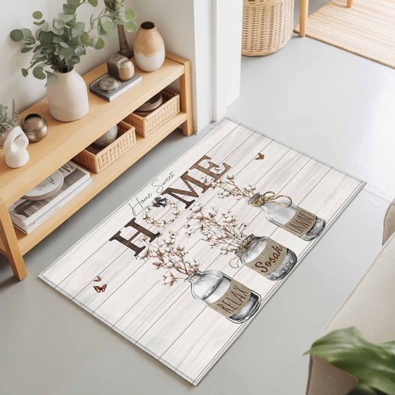 Sweet Home Cotton Butterfly Rectangle Area Rug 2x3ft,Living Room Rug Non-Slip Washable Circle Rugs Pad,Vintage Bottle on Wood Soft Floor Carpet for Bedroom Dining Room