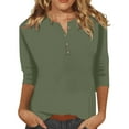 thumbnail image 1 of Sweet Home Farm 3/4 Sleeve T Shirts for Women Fashion Button Up Length Solid Color Shirt Top T Shirts for Women Army Green, 1 of 5