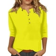 thumbnail image 1 of Sweet Home Farm 3/4 Sleeve T Shirts for Women Fashion Button Up Length Solid Color Shirt Top T Shirts for Women Yellow, 1 of 5