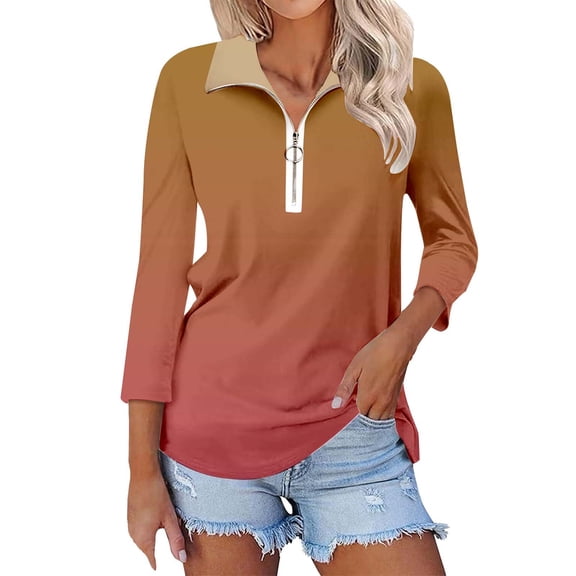 Sweet Home Farm 3/4 Sleeve T Shirts for Women V Neck Tops Quarter Zip Collared Summer Tees V Neck T Shirts for Women Dark Blue