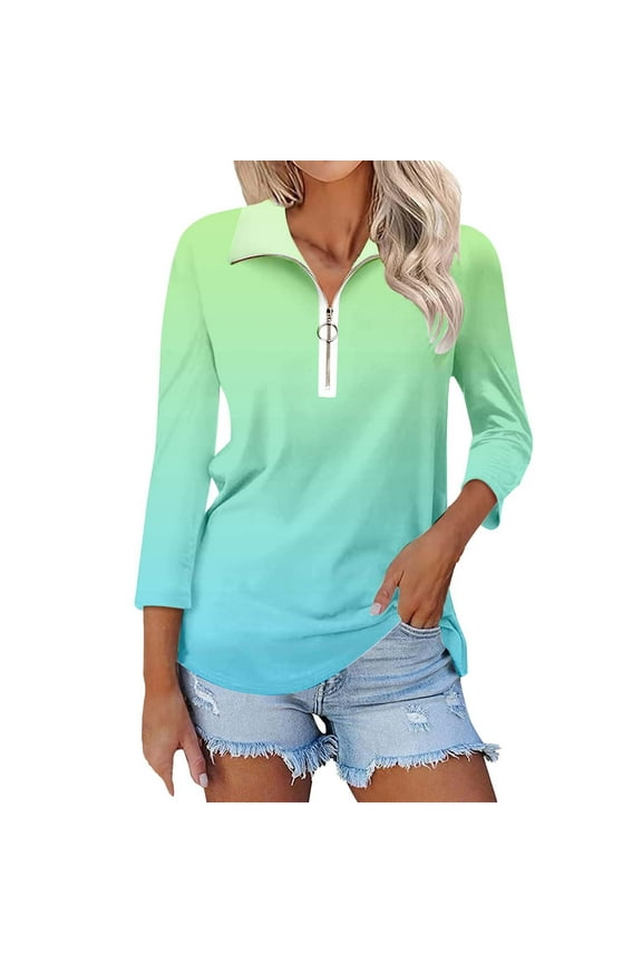 3/4 Sleeve T Shirts for Women V Neck Tops Quarter Zip Collared Summer Tees V Neck T Shirts for Women Purple
