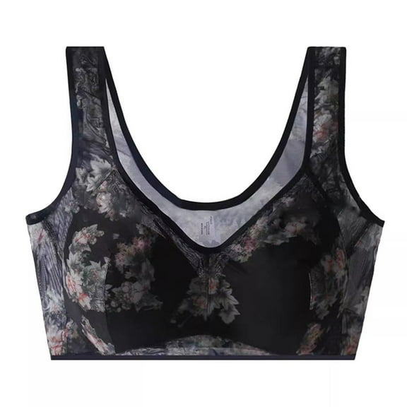 Sweet Home Farm Bras for Women Large Size Outer Wear Sexy Lace Mesh Printed Underwear Vest Full Cup Fixed Straps Bra Bras