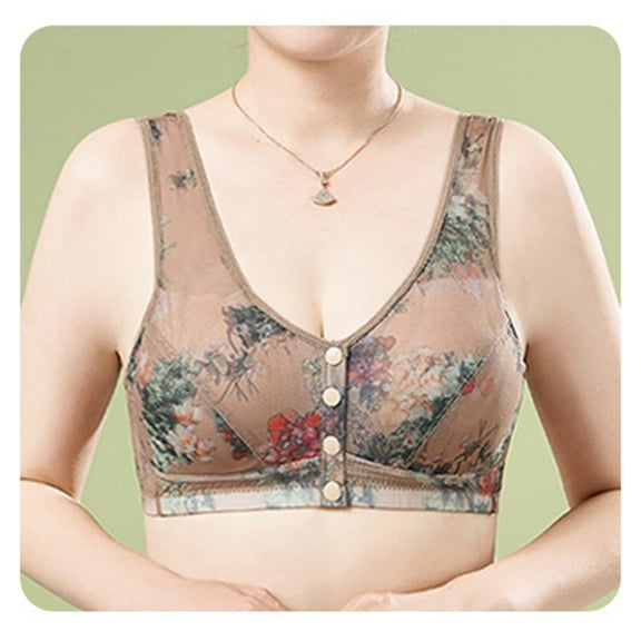 Sweet Home Farm Front Closure Bras for Women Middle And Elderly Mothers' Buckle Underwear Thin Plus Larger Bra Lace Ringless Vest Bras