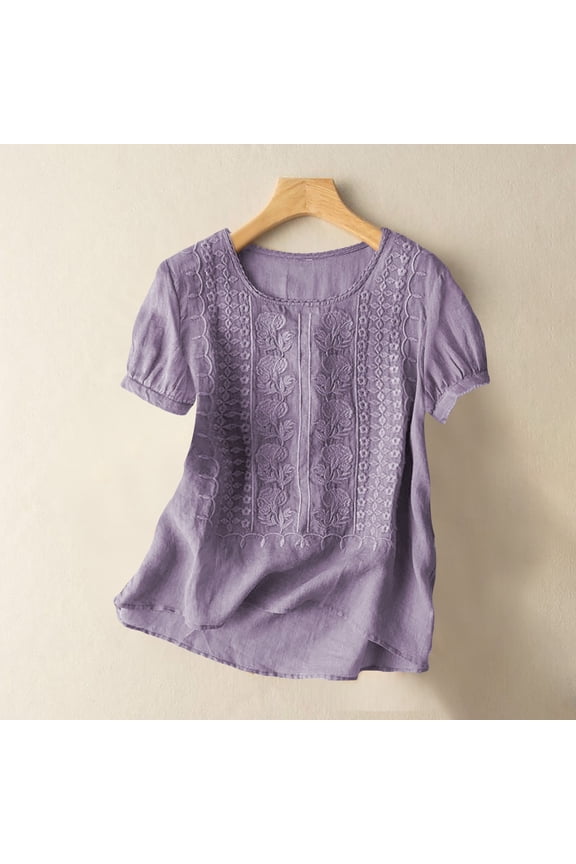 Lightweight Casual Tee for Women - Cotton Linen Oversized Summer Top White L