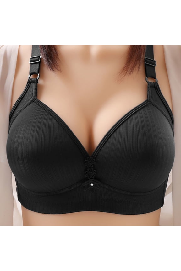 Padded Bras for Women No Steel Ring Thin Bra Solid Color Embroidered Decoration Breathable Gathers Underwear Comfort Bras