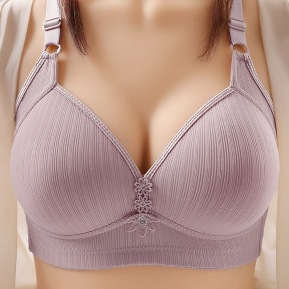 Sweet Home Farm Padded Bras for Women No Steel Ring Thin Bra Solid Color Embroidered Decoration Breathable Gathers Underwear Comfort Bras