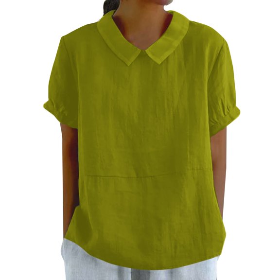 Sweet Home Farm Short Sleeve Shirts for Women Autumn Lapel Art Solid Color Round Neck Button Loose Pullover Top Casual Shirt T T Shirts for Women Mint Green