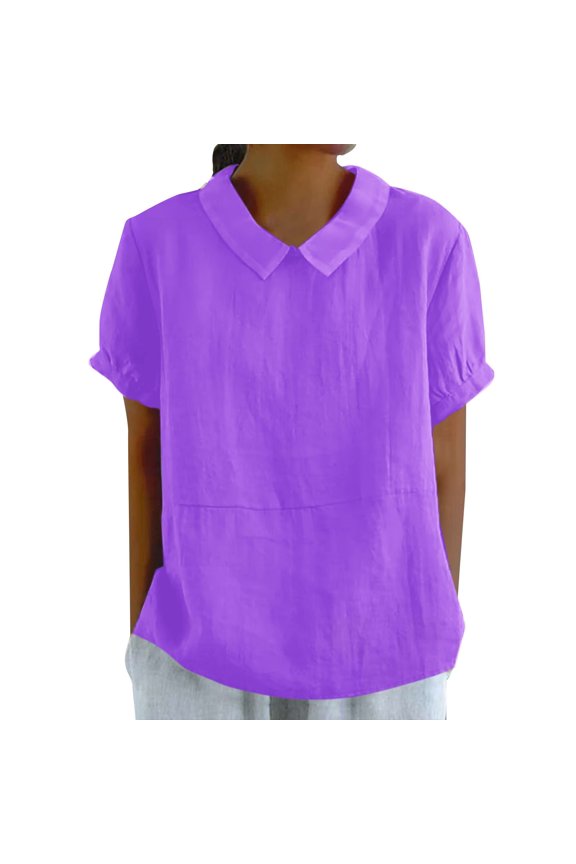 Short Sleeve Shirts for Women Autumn Lapel Art Solid Color Round Neck Button Loose Pullover Top Casual Shirt T T Shirts for Women Purple