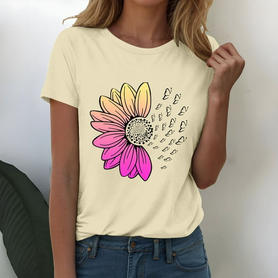 Sweet Home Farm Short Sleeve Shirts for Women Fashion Workout T Athletic Plus Size Tops Summer Trendy Clothes 2025 Spring Tee T Shirts for Women Beige