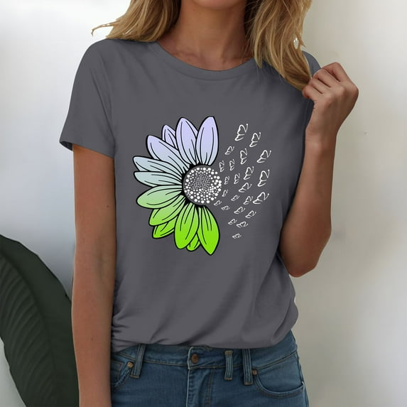 Sweet Home Farm Short Sleeve Shirts for Women Fashion Workout T Athletic Plus Size Tops Summer Trendy Clothes 2025 Spring Tee Womens Graphic T Shirts Dark Gray