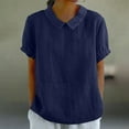 thumbnail image 1 of Sweet Home Farm Short Sleeve Shirts for Women With Pockets Breathable Cotton Linen Loose Large Size Slimming Lapel Shirt Top T Shirts for Women Dark Blue, 1 of 5
