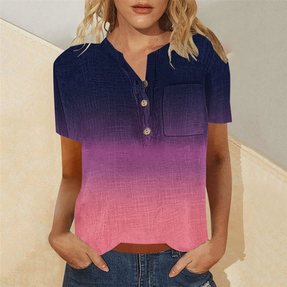 Sweet Home Farm Short Sleeve Shirts for Women Tops Summer Fashion Casual Trendy Printed Tee Shirt Neckline Pocket T Ladies Blouses T Shirts for Women Purple
