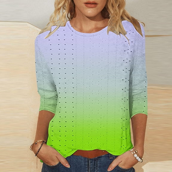 Sweet Home Farm Short Sleeve Shirts for Women 2025 Summer Casual Crew Neck Hollowed Out Shirt A Third Of The Length Top T Shirts for Women Green