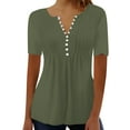 thumbnail image 1 of Green Women's Short Sleeve T-shirt, Women'S Casual Pleated Round Neck Button Open Short Sleeve Loose T Shirt Shirt Top,Women's Short sleeve T-shirt L, 1 of 5