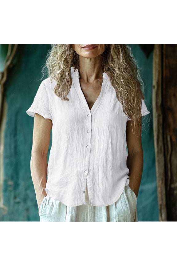 Short Sleeve Shirts for Women Casual Regular Cardigan Top Shirt T Shirts for Women White