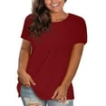 thumbnail image 1 of Sweet Home Farm Short Sleeve Shirts for Women Casual Solid Color Cotton Tops Round Neck Loose T T Shirts for Women Deep Red, 1 of 8