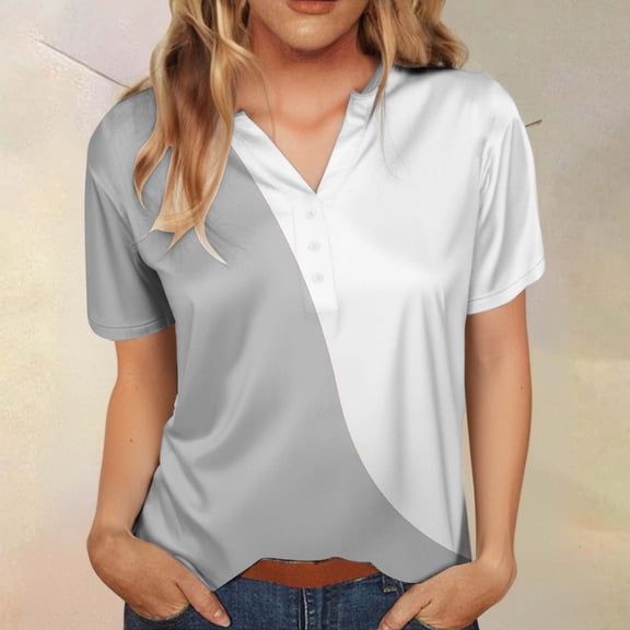 Sweet Home Farm Short Sleeve Shirts for Women Fashion Casual Solid Color Patchwork Button Sleeved Top T Shirt T Shirts for Women Green