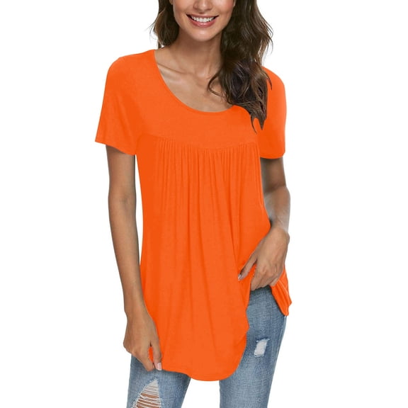 Sweet Home Farm Short Sleeve Shirts for Women Ladies Casual Letter Printed T Shirt T Shirts for Women Orange
