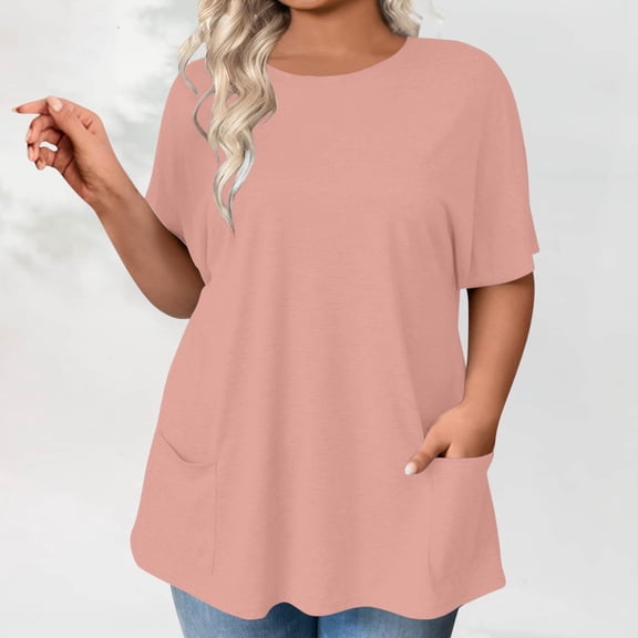 Sweet Home Farm Short Sleeve Shirts for Women Plus Size Tops Summer Petal Casual Tshirts Tunic Blouses T Shirts for Women Pink