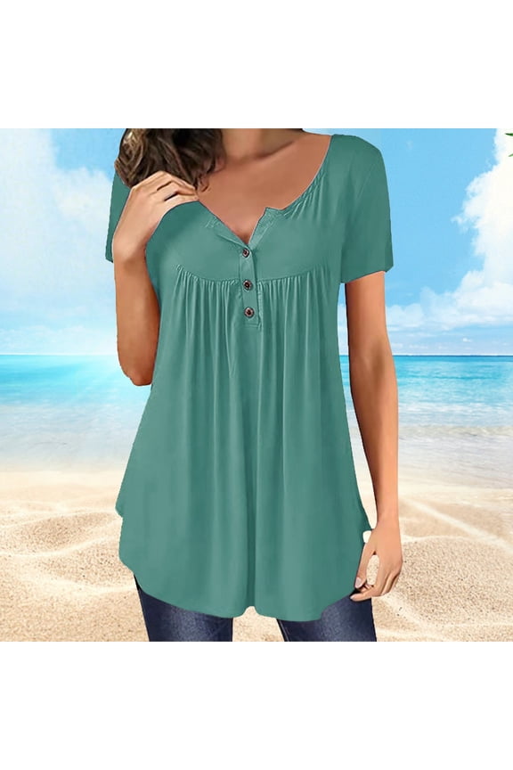 Short Sleeve Shirts for Women Solid Color T Shirt With Patchwork Button Casual Top T Shirts for Women Green