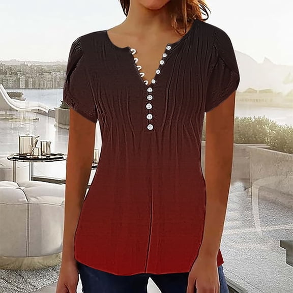 Sweet Home Farm Short Sleeve Shirts for Women Tops 2025 Spring Neck Casual Print Tunic T T Shirts for Women Wine