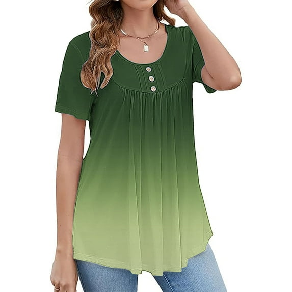 Sweet Home Farm Short Sleeve Shirts for Women Tunic Tops Leggings Up Casual Ruched Blouses Clothes Womens T Shirts Green