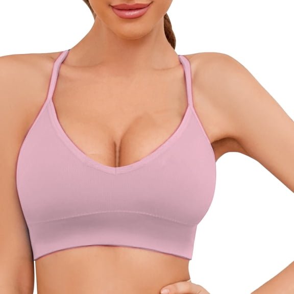 Sweet Home Farm Sports Bras for Women Knitted Thread Fixed Shoulder Strap Triangular Cup Backless Back Bra Support Bras