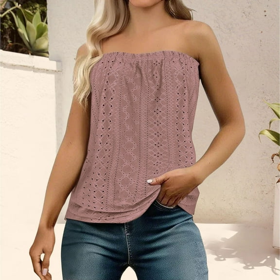 Sweet Home Farm Tube Tops for Women Bandeau Top Breathable Sleeveless Summer Sexy Stretch Off Shoulder Casual Beach Strapless Backless Party Loose Tube Tops Pink