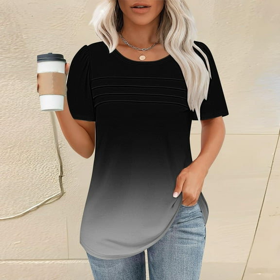 Sweet Home Farm V Neck T Shirts for Women Shirt Short Sleeve Formal Casual Spring Summer Clothing Flowing Creases Front Short Sleeve Shirts for Women Black