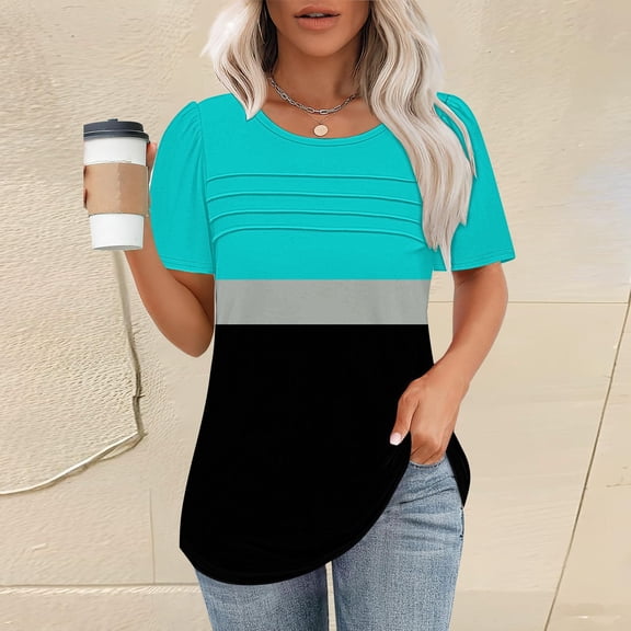 Sweet Home Farm V Neck T Shirts for Women Shirt Short Sleeve Formal Casual Spring Summer Clothing Flowing Creases Front Short Sleeve Shirts for Women Mint Green