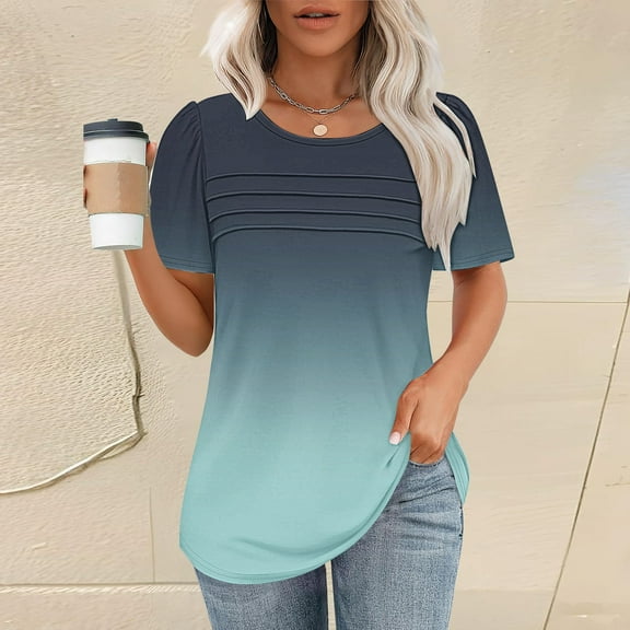 Sweet Home Farm V Neck T Shirts for Women Shirt Short Sleeve Formal Casual Spring Summer Clothing Flowing Creases Front Short Sleeve Shirts for Women Navy