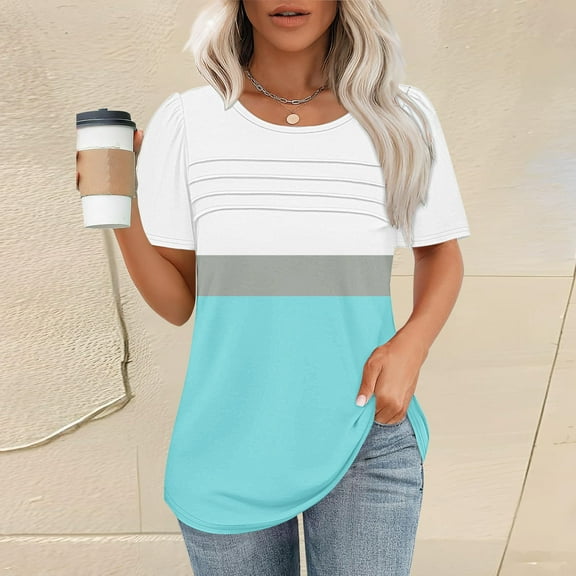 Sweet Home Farm V Neck T Shirts for Women Shirt Short Sleeve Formal Casual Spring Summer Clothing Flowing Creases Front Short Sleeve Shirts for Women Sky Blue