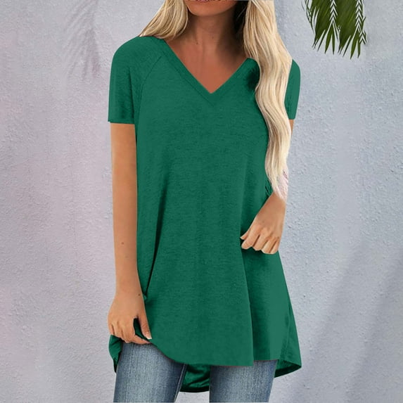 Sweet Home Farm V Neck T Shirts for Women Summer Tops Plus Size Short Sleeve High Casual Tunic To Wear With Leggings Short Sleeve Shirts for Women Green
