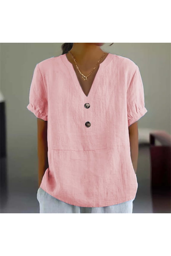 V Neck T Shirts for Women Fashionable Casual Short Sleeved Top Shirt Short Sleeve Shirts for Women Pink