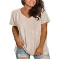 thumbnail image 1 of Sweet Home Farm V Neck T Shirts for Women Plus Size Short Sleeve Tops Casual Summer Tshirts Loose Fit Tee Short Sleeve Shirts for Women Beige, 1 of 5