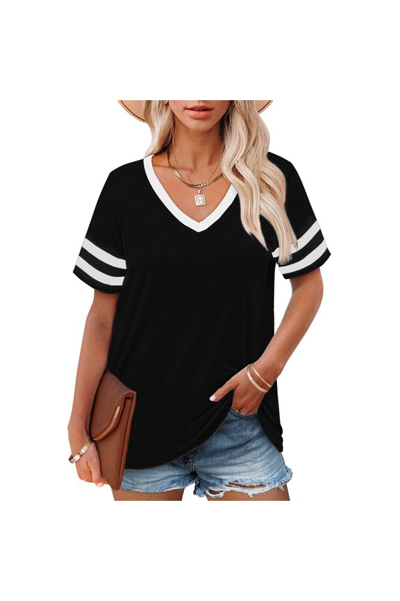 V Neck T Shirts for Women Plus Size Short Sleeve Tops Casual Summer Tshirts Loose Fit Tee Short Sleeve Shirts for Women Black