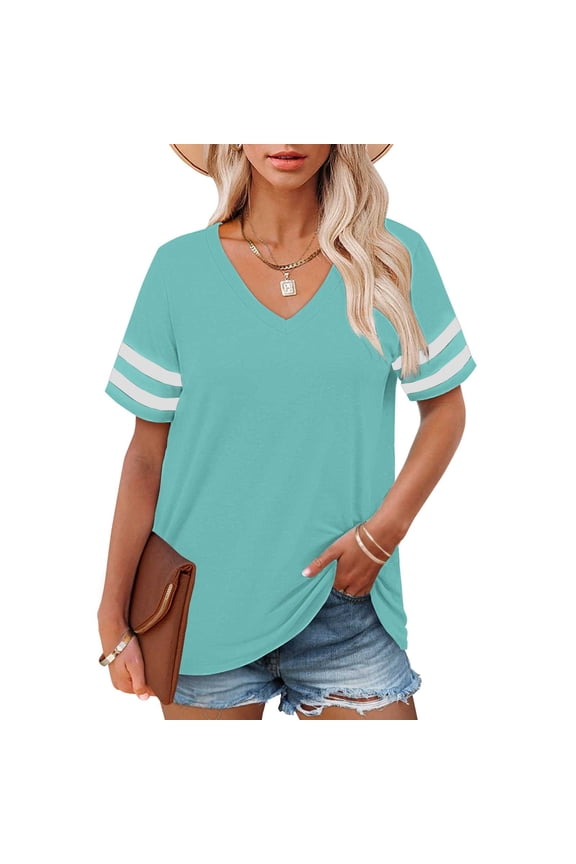 V Neck T Shirts for Women Plus Size Short Sleeve Tops Casual Summer Tshirts Loose Fit Tee Short Sleeve Shirts for Women Green