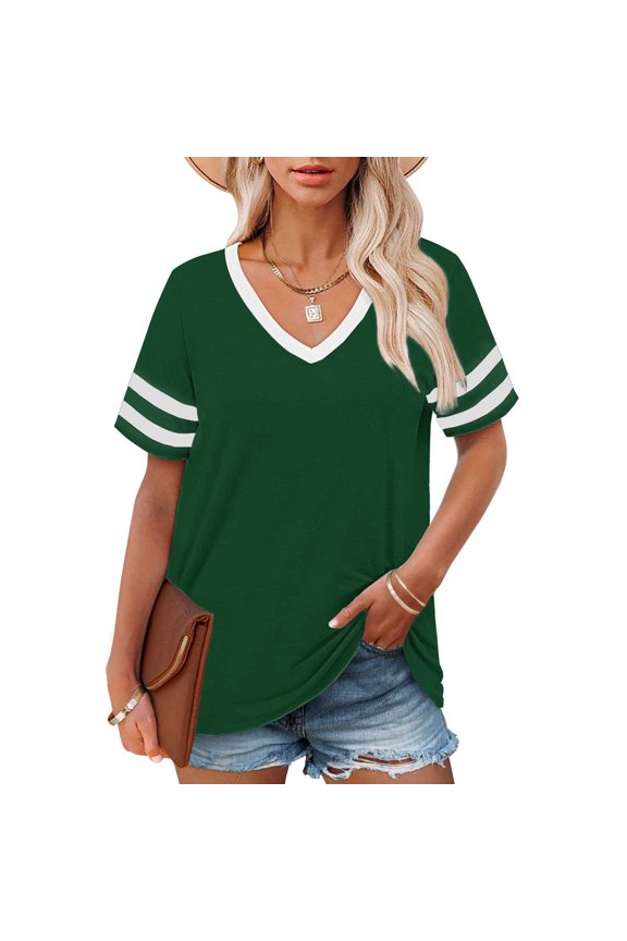 V Neck T Shirts for Women Plus Size Short Sleeve Tops Casual Summer Tshirts Loose Fit Tee Short Sleeve Shirts for Women Green