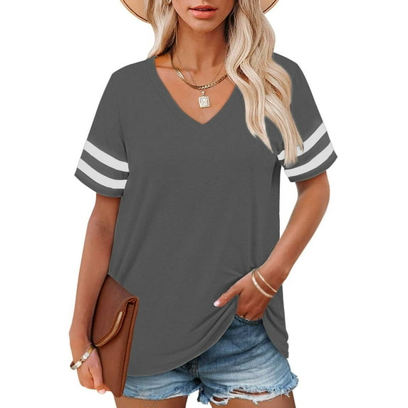 Sweet Home Farm V Neck T Shirts for Women Plus Size Short Sleeve Tops Casual Summer Tshirts Loose Fit Tee Short Sleeve Shirts for Women Grey