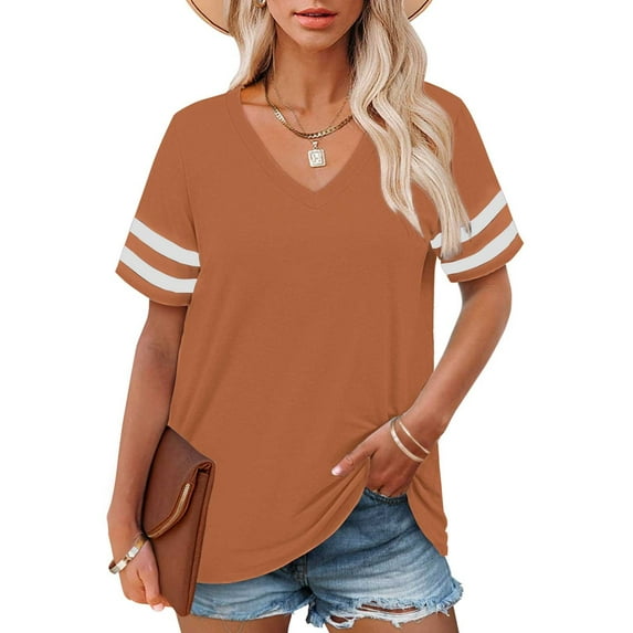 Sweet Home Farm V Neck T Shirts for Women Plus Size Short Sleeve Tops Casual Summer Tshirts Loose Fit Tee Short Sleeve Shirts for Women Orange