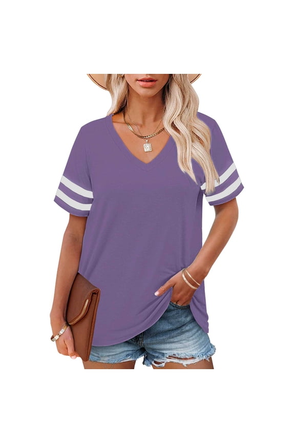V Neck T Shirts for Women Plus Size Short Sleeve Tops Casual Summer Tshirts Loose Fit Tee Short Sleeve Shirts for Women Purple