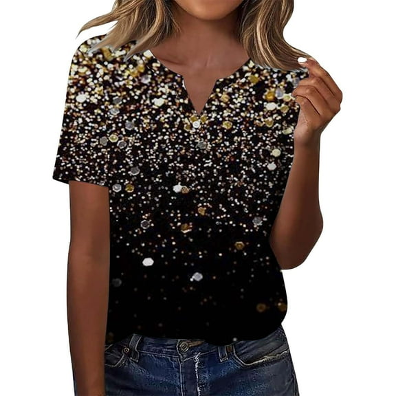 Sweet Home Farm V Neck T Shirts for Women Short Sleeved Shirt Top Fashionable Casual Short Sleeve Shirts for Women Gold