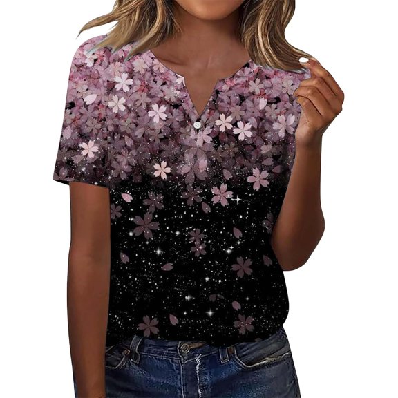 Sweet Home Farm V Neck T Shirts for Women Short Sleeved Shirt Top Fashionable Casual Short Sleeve Shirts for Women Pink